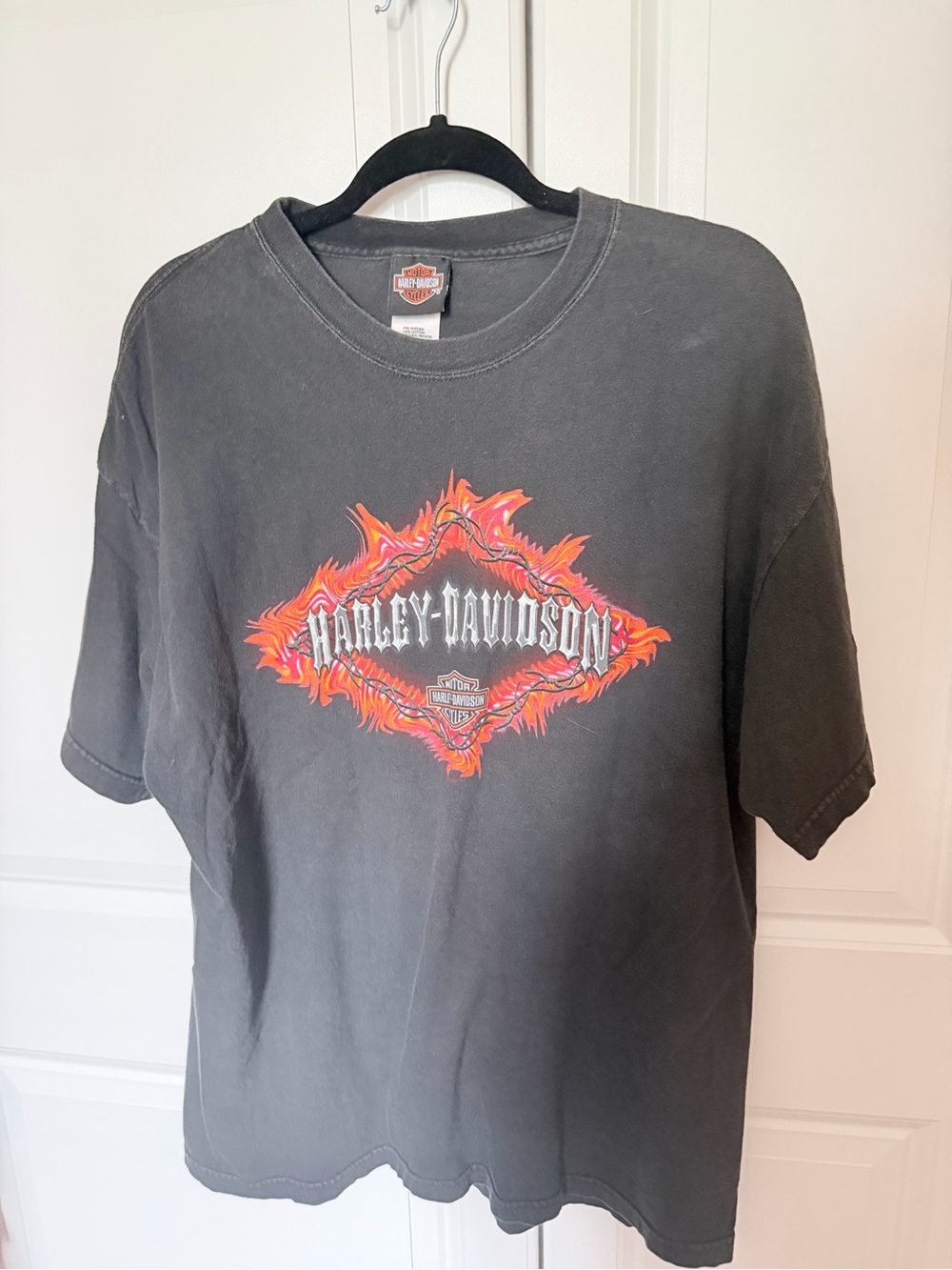 Harley-Davidson Black Tee with Red-Orange Flame Graphic